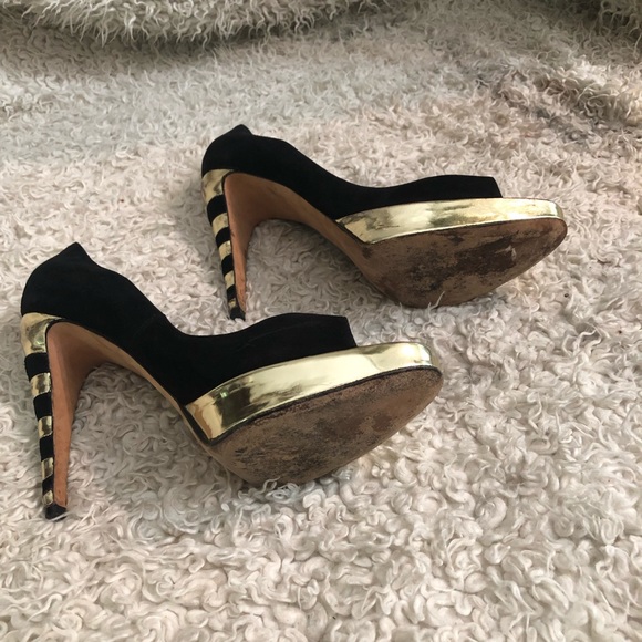 Brian Atwood Striped Peep Toe Pumps - Picture 1 of 4